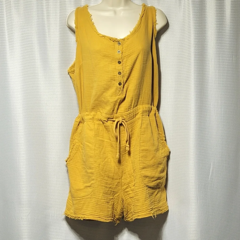 CATO 100% Cotton Mustard Yellow Summer Romper Women's (14/16W)